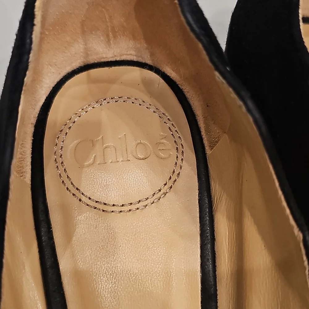 CHLOE Black Suede Classic Scalloped Flats Sz EU 39